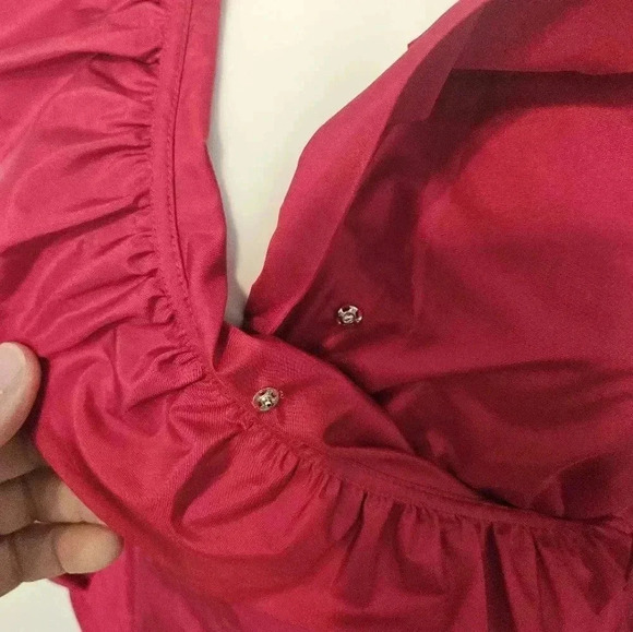 J. Peterman Top Women's Size6 Red Flamenco Ruffle Self Tie Wrap Blouse Shirt - Picture 7 of 11